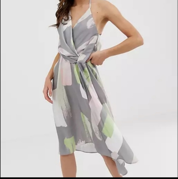 ASOS minimal drape midi dress asbtract brush print - Picture 2 of 3